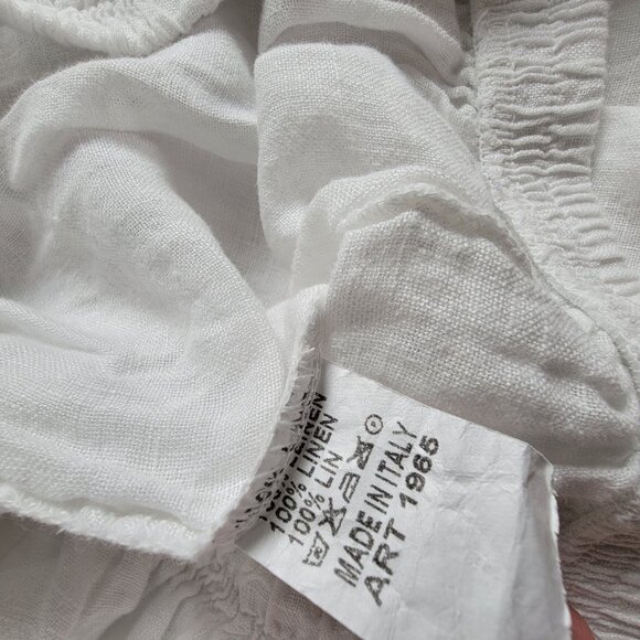 Vintage Italian White Linen Cargo Cropped Pants Elastic Waist Casual Pull-On - Picture 3 of 9